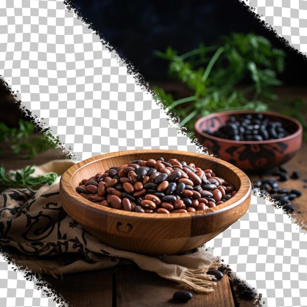 PSD raw black eyed bean on a wooden plate rustic setting transparent background