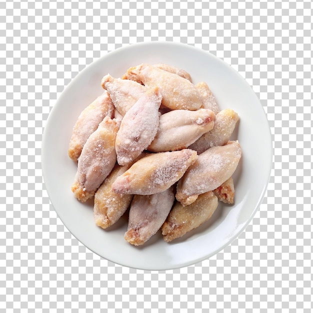 PSD raw chicken wings on white plate isolated on transparent background