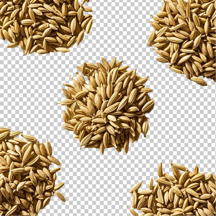 PSD raw dry organic fennel seeds on transparent background