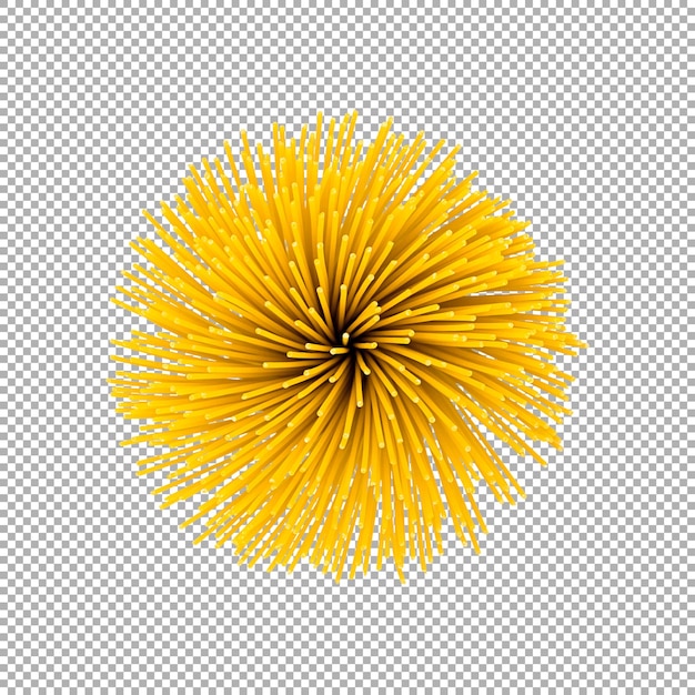 Raw egg or wheat yellow spaghetti top view isolated concept pompon