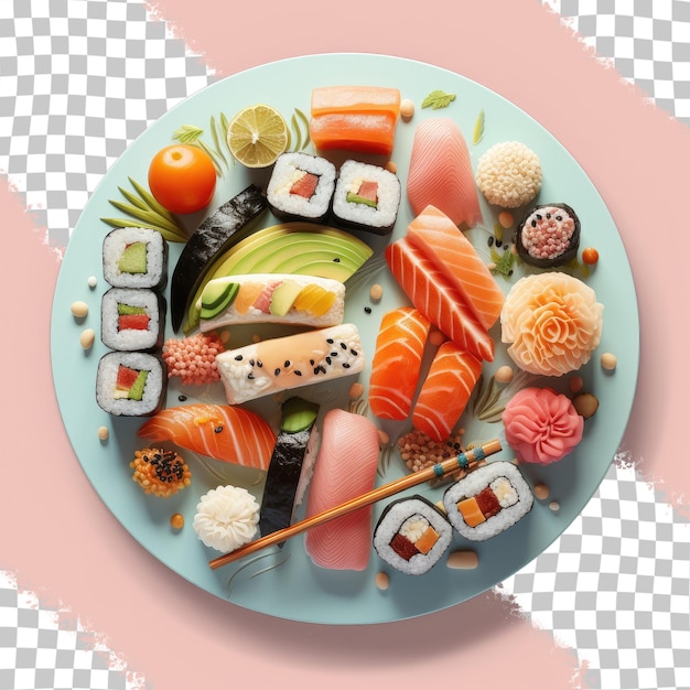 Raw fish and eating utensils transparent background