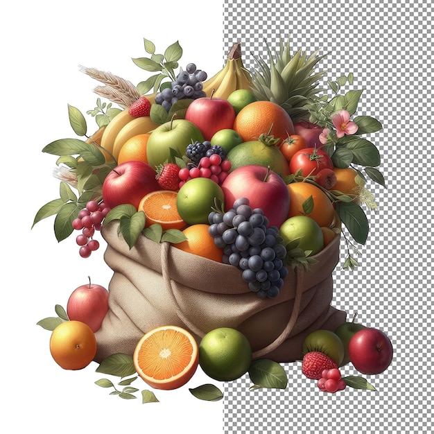 Raw fruit medley on bagpng