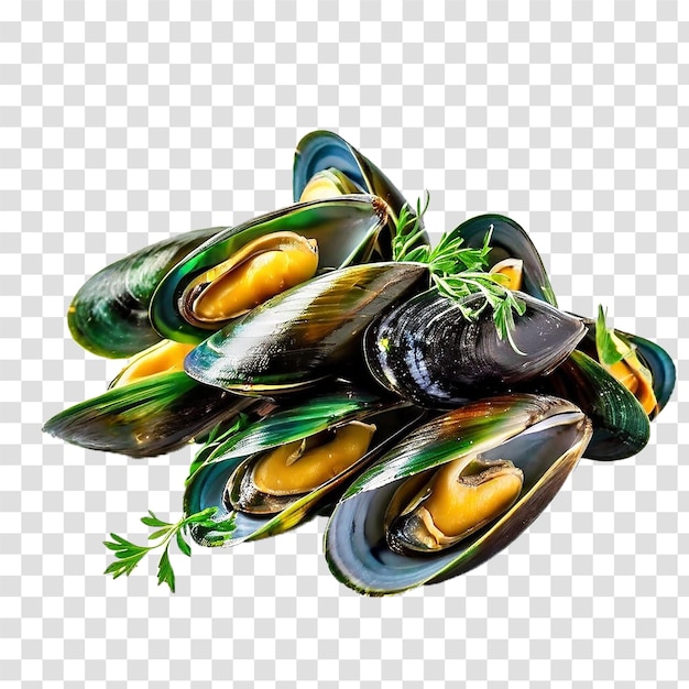 PSD raw mussels on transparent background