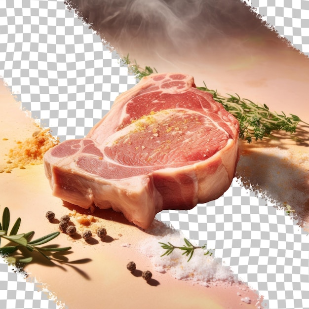 PSD braciola di maiale cruda con sfondo trasparente di ingredienti freschi