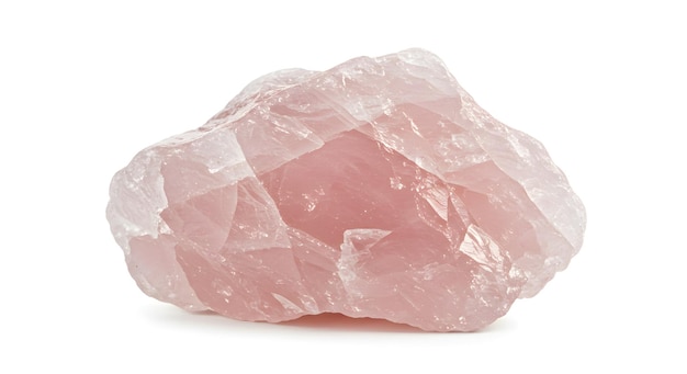 raw rose quartz crystal chunk exhibiting soft pink tones on transparent background