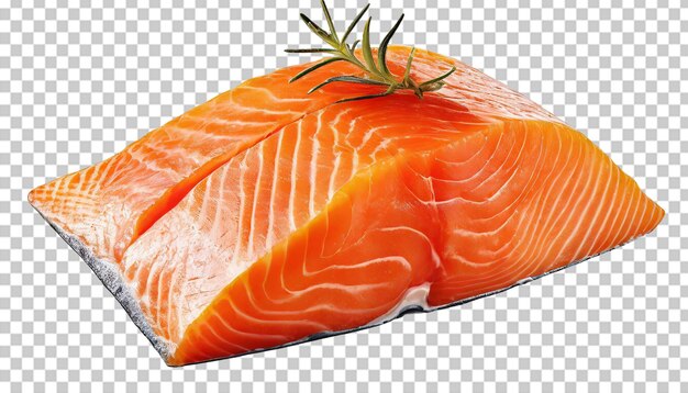 PSD raw salmon fillet with rosemary and black pepper isolated on transparent background