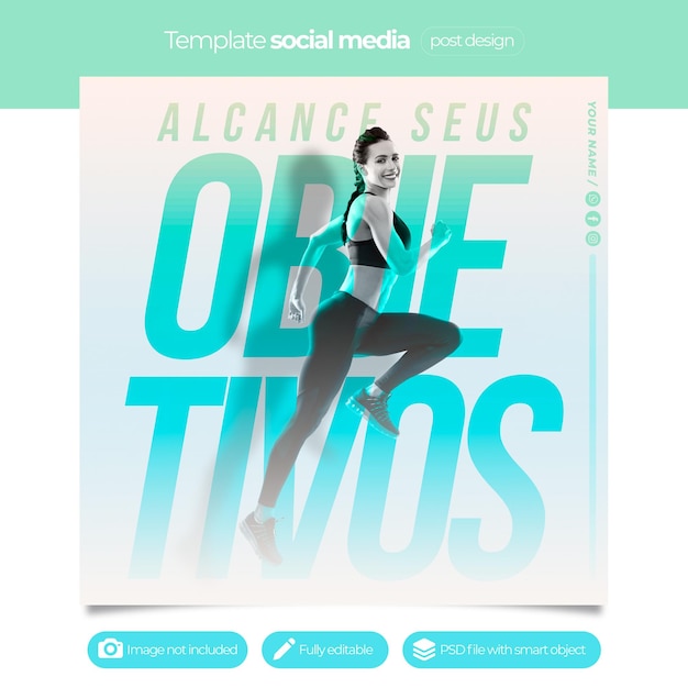 PSD 피트니스 체육관을 위한 포르투갈어 소셜 미디어 모델 목표 달성
