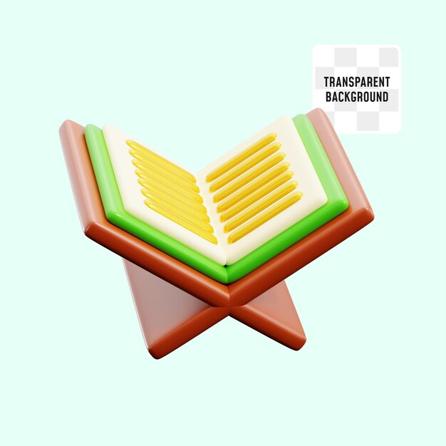 Read quran islam holy book ramadan muslim activity 3d icon illustration render design