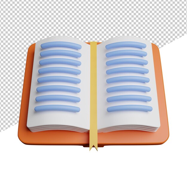 Lettura libro istruzione vista frontale icona 3d rendering illustrazione su sfondo trasparente