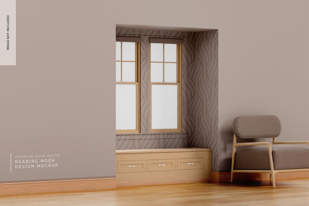 Reading nook design mockup, vista a sinistra