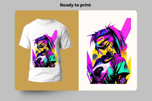 PSD ready to print tshirt print template cybergirl