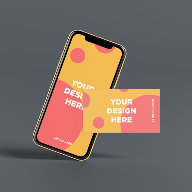 Ready to use smartphone mockup with business card front view