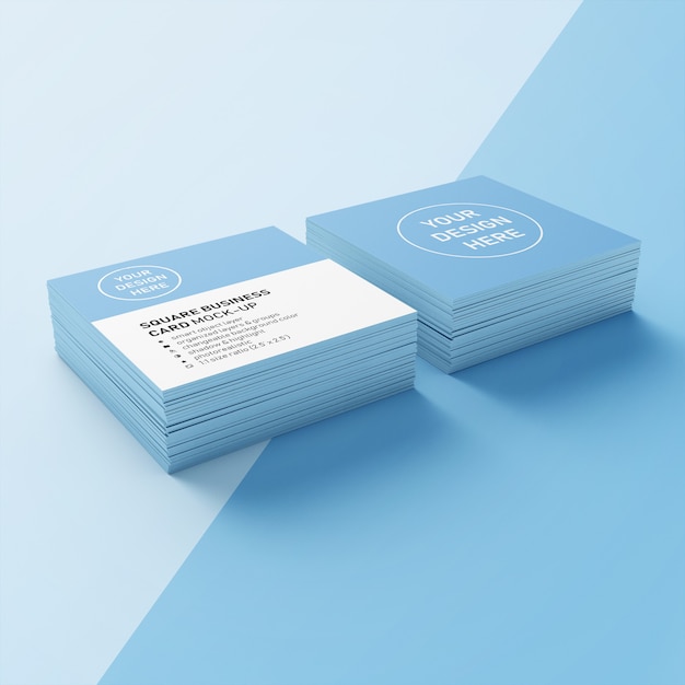 Ready to use square photorealistic mock up of double stack business card design template in upper perspective view