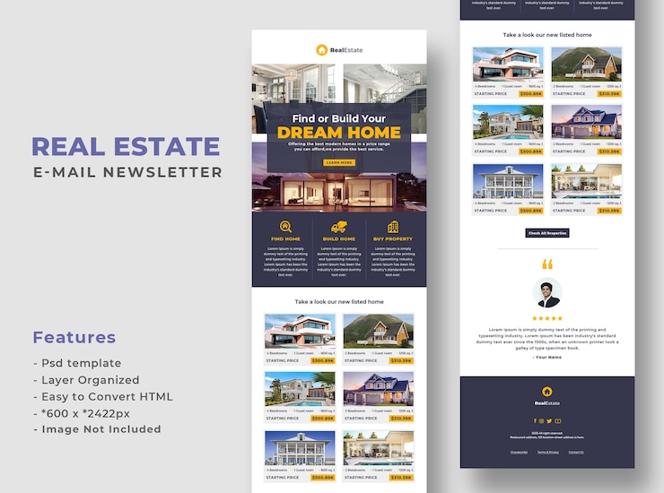 PSD real estate agency newsletter responsive email template