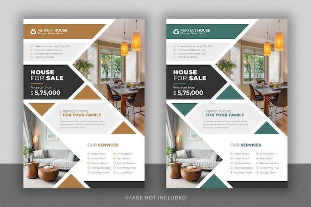 Дизайн флаера для бизнеса в сфере недвижимости и шаблон титульной страницы брошюры