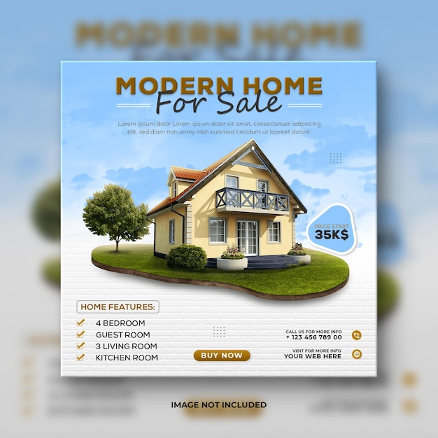 Acquisto di immobili casa dei sogni social media post promozionale banner instagram template design