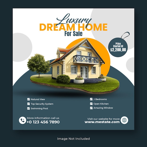Modello di progettazione banner di vendita promozionale per la casa da sogno immobiliare