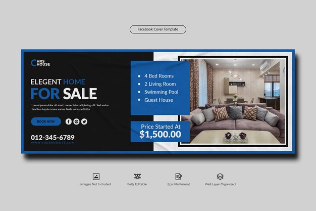 Real estate home for sale facebook cover banner template