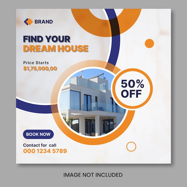 Real estate home for sale social media banner and instagram post design