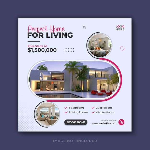 Real estate home sale social media banner and instagram post template