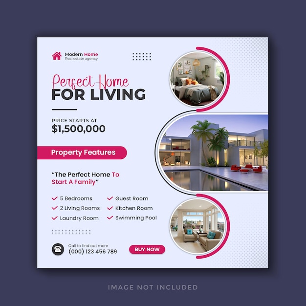 Real estate home sale social media banner and instagram post template