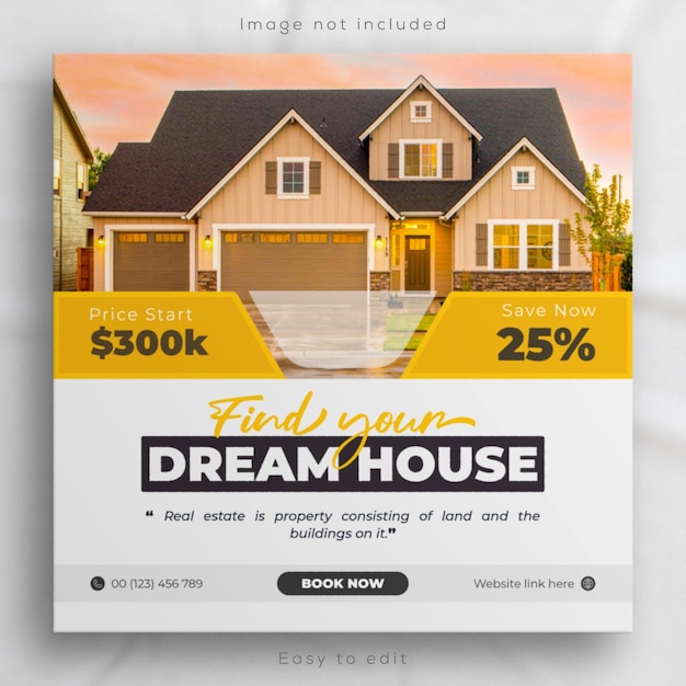 Social media di vendita di case immobiliari banner e modello di post su instagram