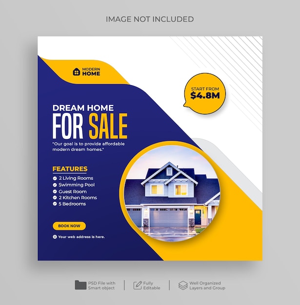 Real estate home sale social media post and instagram web banner template