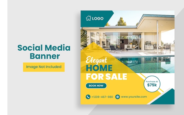 Real estate home sale square social media banner template