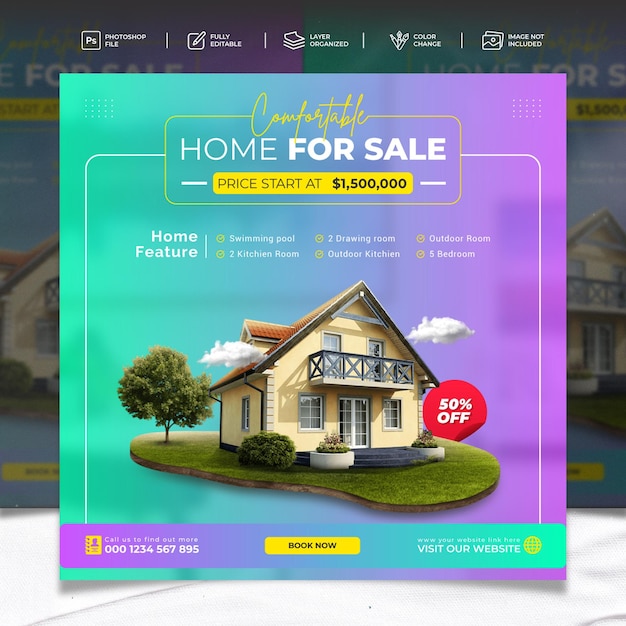 Real estate house instagram post or social media banner template