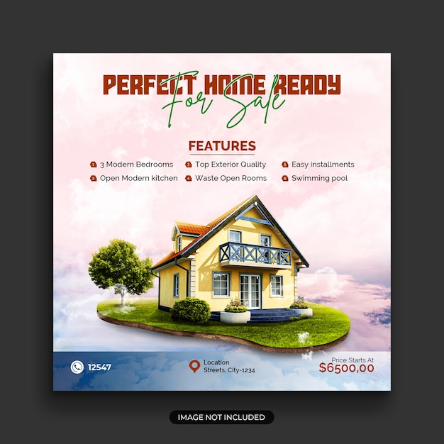 Real estate house instagram post or social media banner template