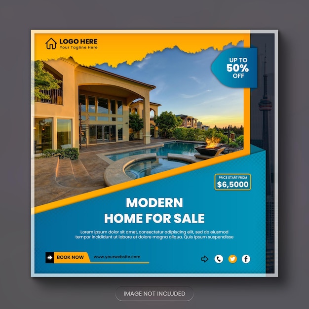 PSD real estate house new sale social media banner and instagram post template