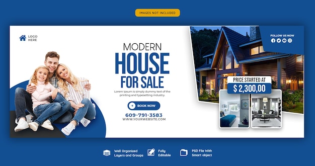 PSD modello di banner di copertina di facebook della proprietà della casa immobiliare