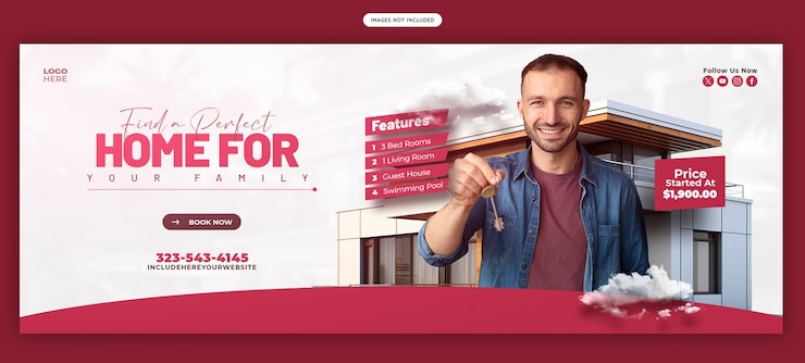 PSD real estate house property facebook cover banner template