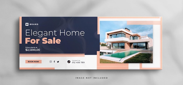 Copertina di facebook della proprietà della casa immobiliare o modello di banner web con mockup pulito