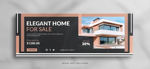 PSD real estate house property facebook cover or web banner template with clean mockup