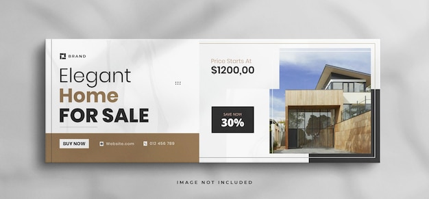 PSD real estate house property facebook cover or web banner template with clean mockup