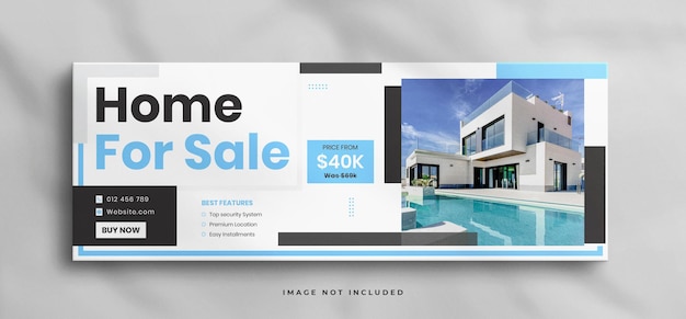 Real estate house property facebook cover or web banner template with clean mockup