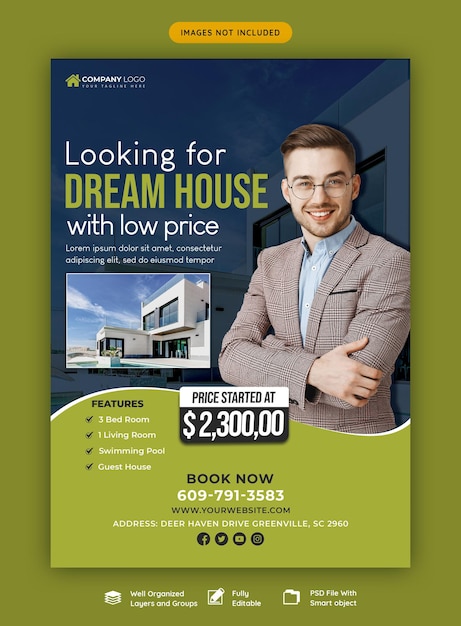 PSD real estate house property flyer poster template