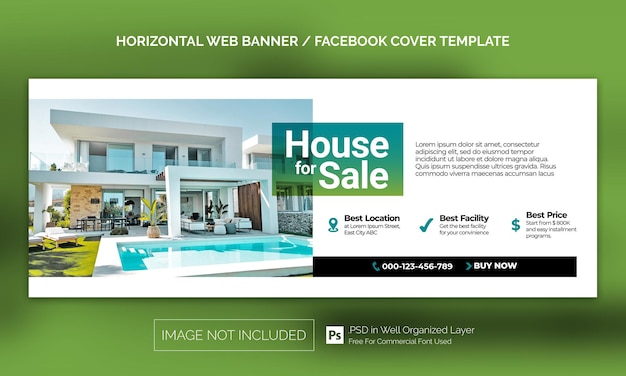 PSD real estate house property horizontal banner or facebook cover advertising template