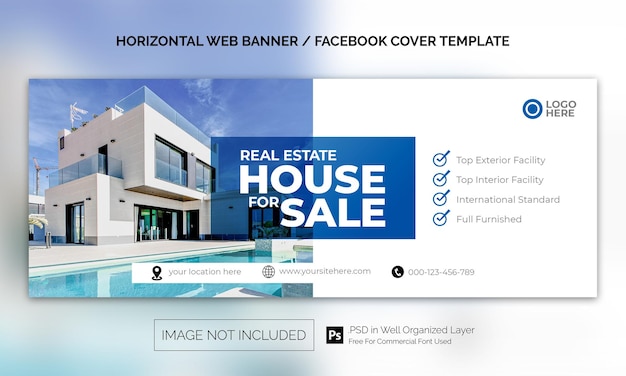 Banner orizzontale per proprietà immobiliari o modello pubblicitario per la copertina di facebook