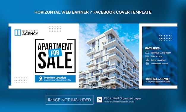 PSD real estate house property horizontal banner or facebook cover advertising template