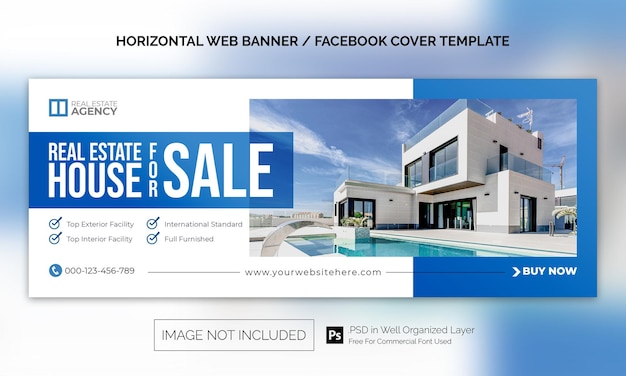 Real estate house property horizontale banner of facebook-omslagadvertentiesjabloon