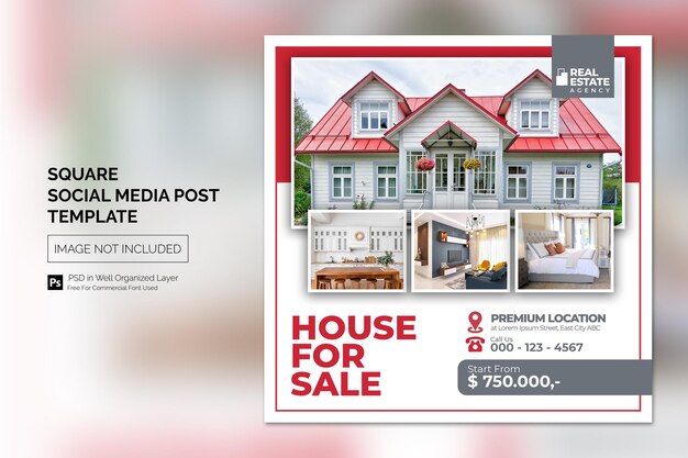 Real estate house property instagram post of vierkante webbanner advertentiesjabloon advertising