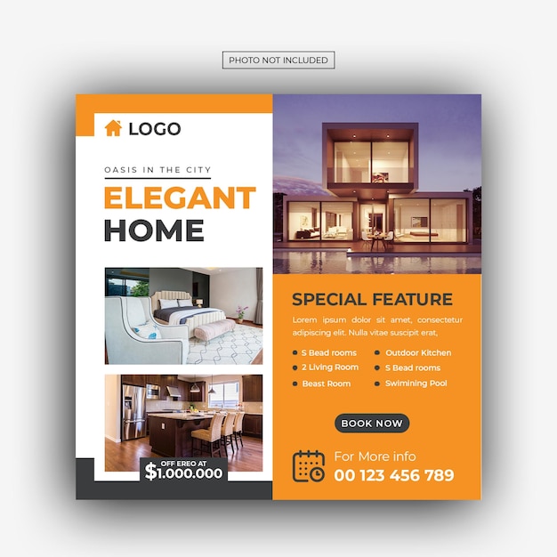 不動産家のプロパティのinstagramの投稿または正方形のwebバナー広告テンプレート