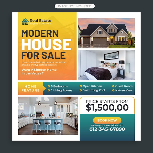 PSD 不動産家のプロパティinstagramの投稿または正方形のwebバナーテンプレート