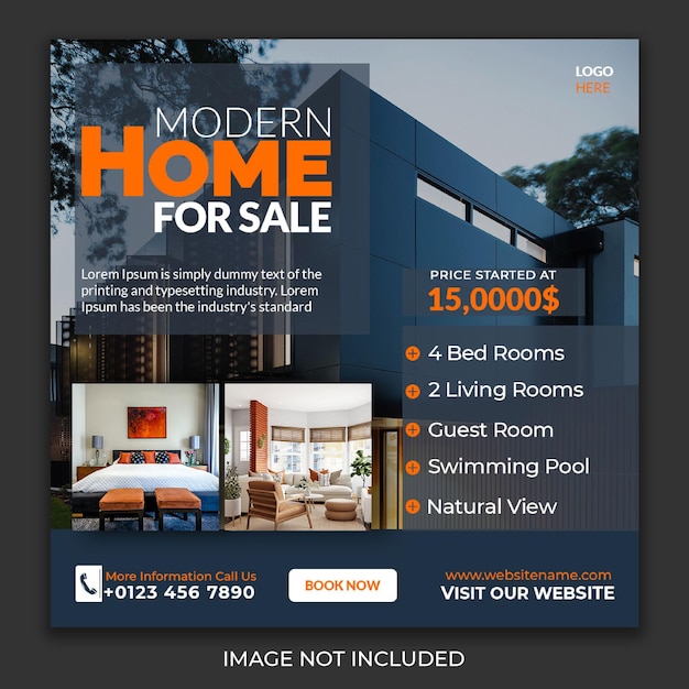 Real estate house property instagram post or social media banner template psd