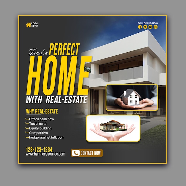 Real estate house property instagram post or social media banner template