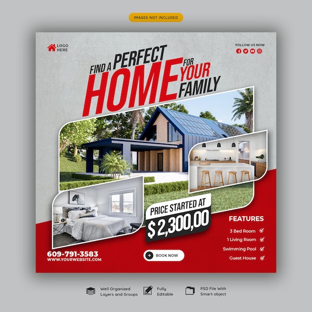 Real estate house property instagram post or social media banner template