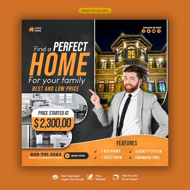 Real estate house property instagram post or social media banner template