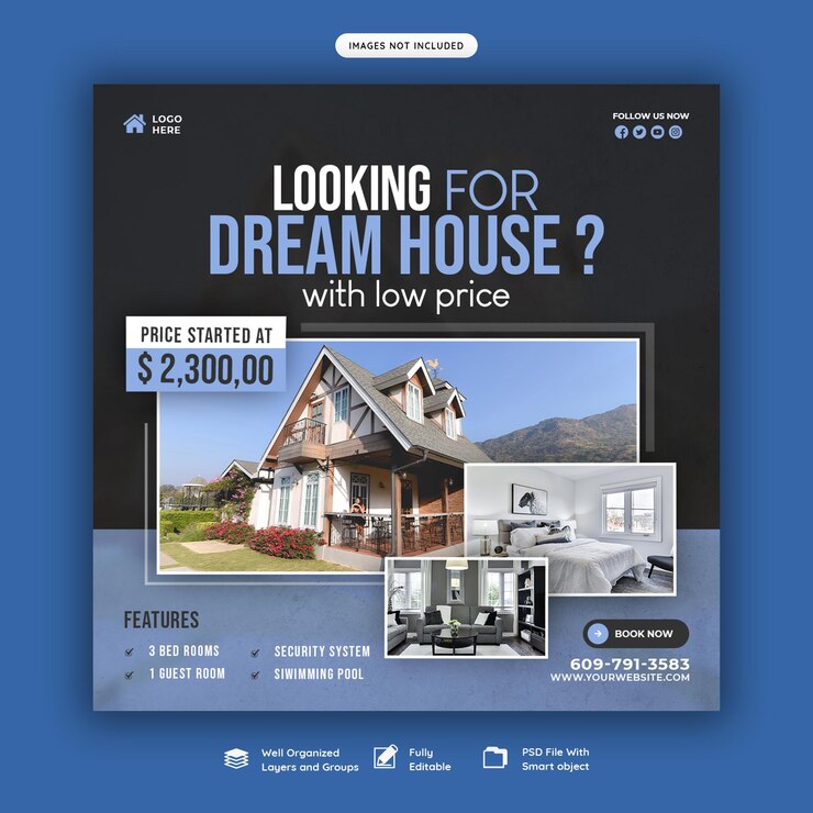 PSD real estate house property instagram post or social media banner template